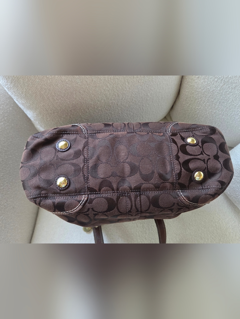 Coach Dark Brown Signature Canvas Tote with Gold Hardware - Picture 3 of 5